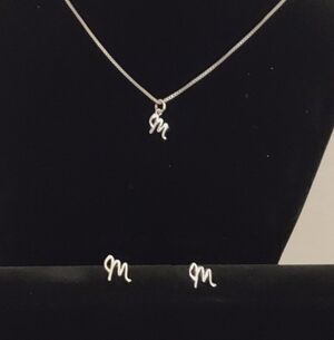 RETIRED PREMIER DESIGNS 925 STERLING SILVER INITIAL "M" NECKLACE AND EARRING SET